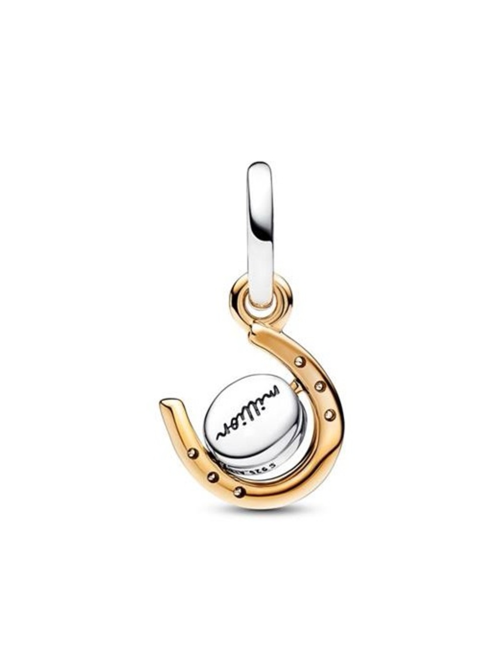 Pandora charm Two-Tone Horseshoe Charm Pendant with Script Disc